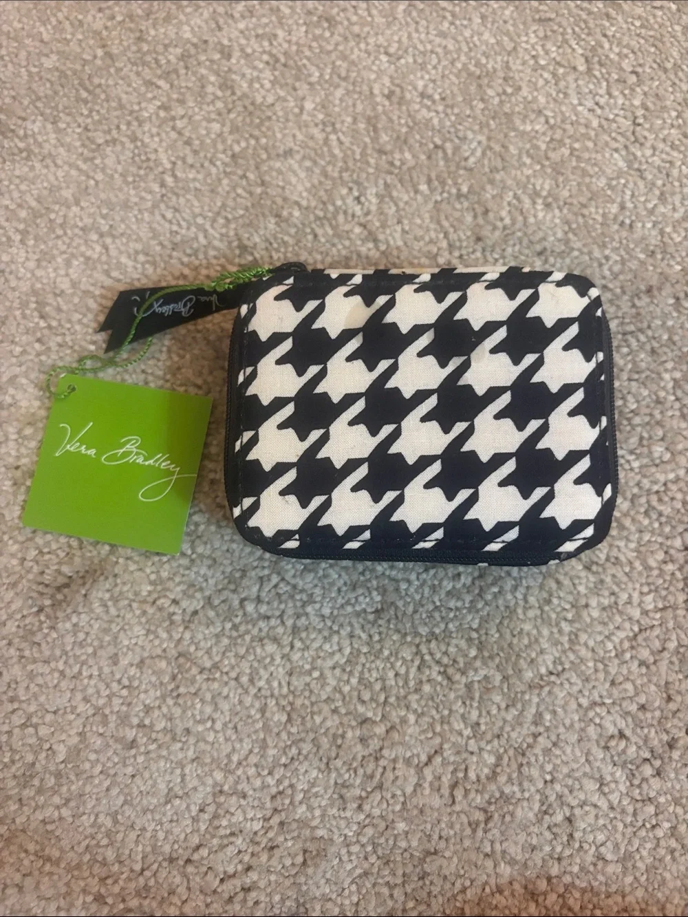 Vera Bradley Black & White Houndstooth Travel pill Pouch - one stain on back